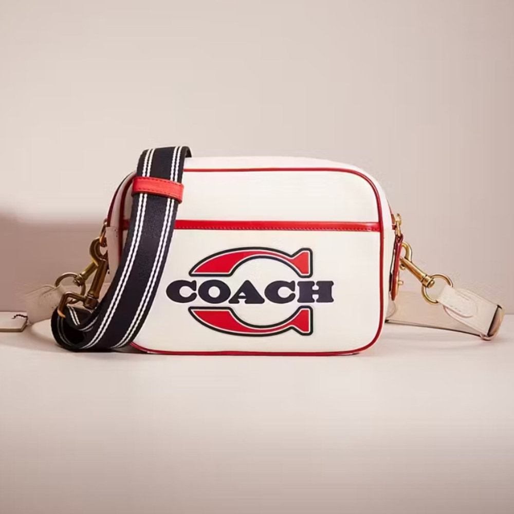 COACH Restored Flight Bag In Brass/chalk Electric Red - double adjustable straps